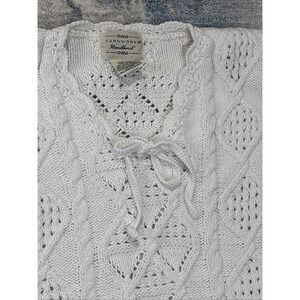 Hand‎ Knit Cable Sweater Womens Medium Cream Grandma Core Cottage Core